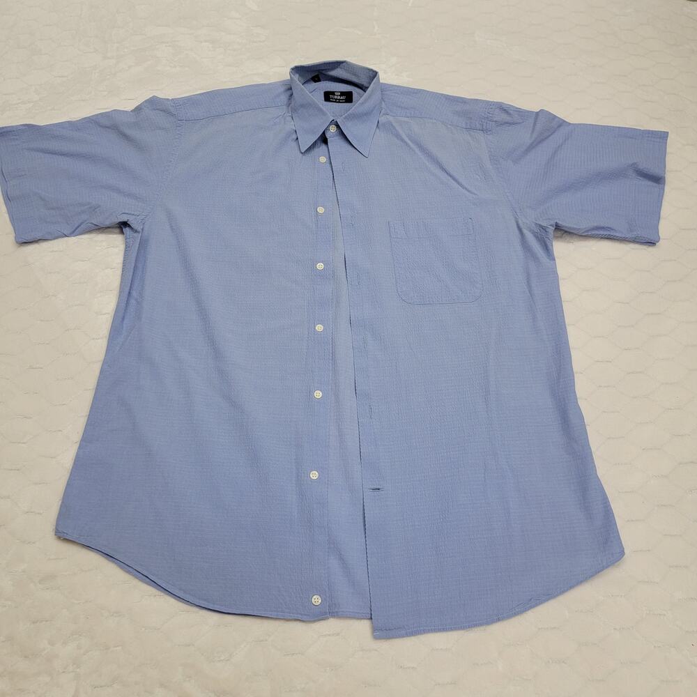 Turrau Mens Shirt Large Blue Short Sleeve Button Up 100% Cotton Made in Spain